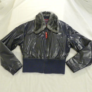 Womens Tommy Girl Vinyl Jacket Faux Fur Collar